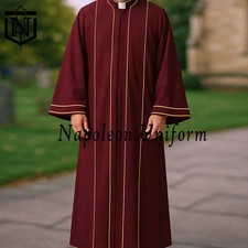 Traditional Clergy Cassock Robe, Burgundy Wool Priest Robe with Gold Trim,