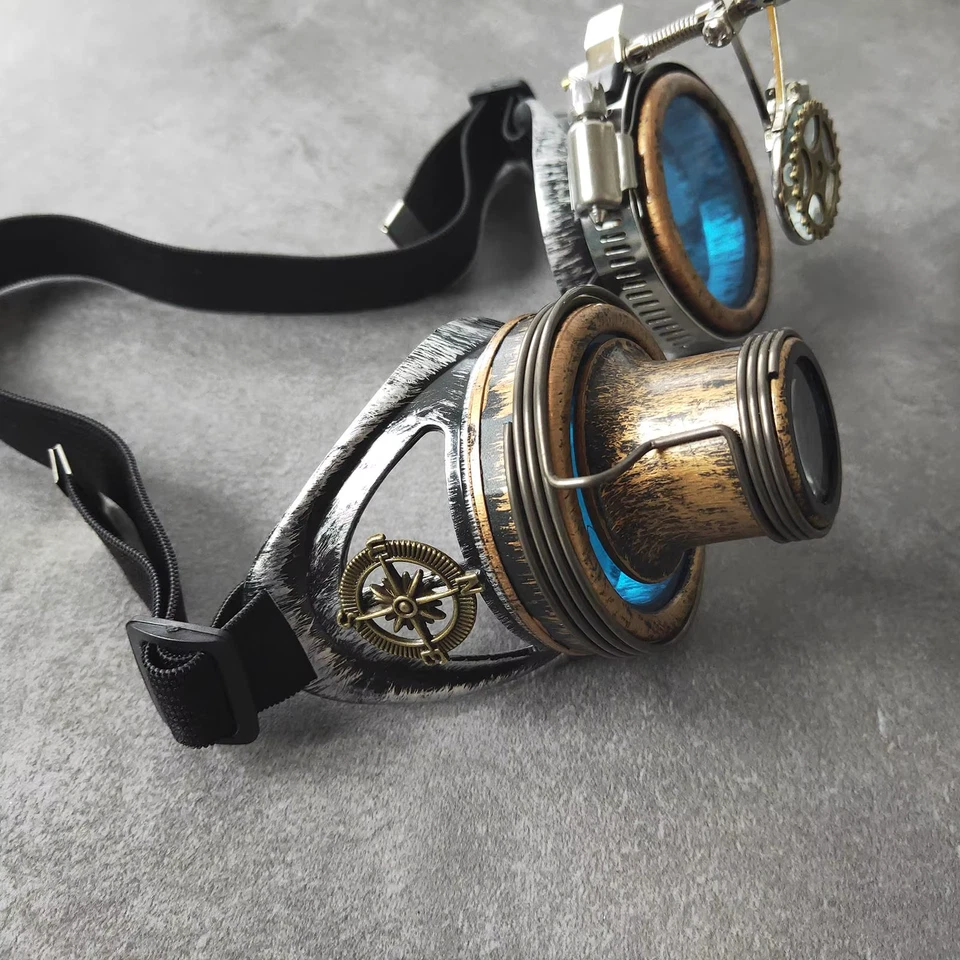 Moda Gafas Steampunk Azul Punk Rústicas Mujeres Hombres Gafas de sol para Fiesta Foto Foto 4 de 4