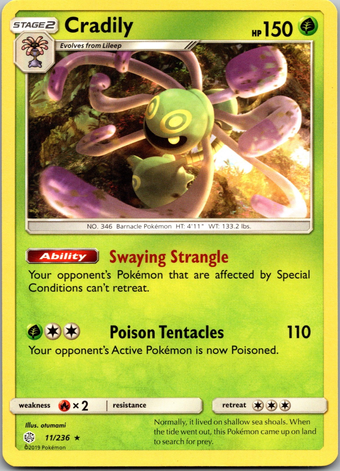 Cradily 11/236 R Cosmic Eclipse Pokemon Lightly Played