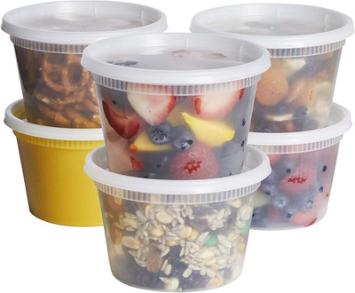 [48 Sets 16 Oz. Plastic Deli Disposable Food Storage Containers with Airtight Li