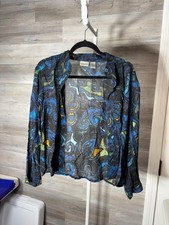 Chico's Black  Blue Paisley Open-Front Jacket with Yellow Accents 1407