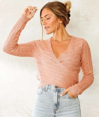 Le Lis Collection Sweater S Women's Criss Cross Surplice Crop WRAP Pullover TOP