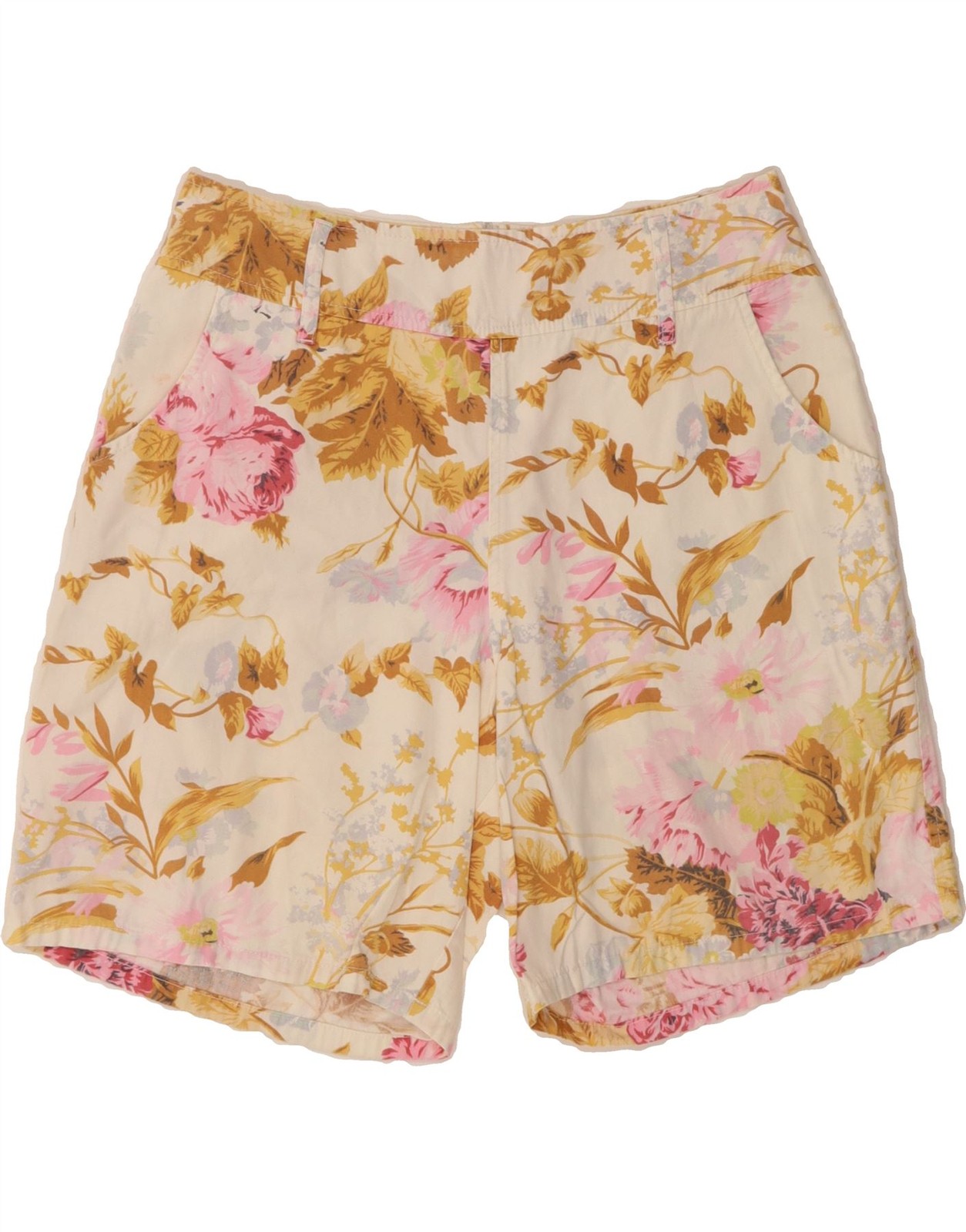 STEFANEL Womens Casual Shorts IT 44 Medium W30 Beige Floral Cotton AR04