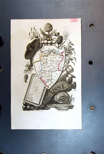 Original Old Antique Print Map Aisne Lion France