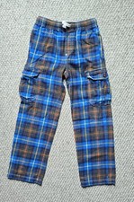 Mini Boden Flannel Blue Tartan Cargo Pants Boys Size 10Y