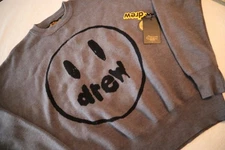 Drew House Gray Painted Mascot Crewneck Sweater Smiley Face Small NWT