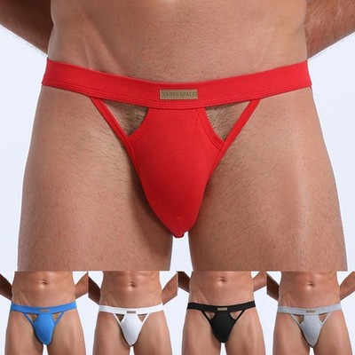 Herren weiche Baumwolle G String Unterwäsche mit Ausbuchtung Beutel hinten offen hohl Design
