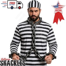 Prisoner Neck and Wrist Shackle with Chain for Adults Halloween Costume Handcuff