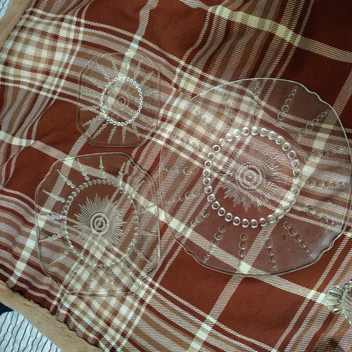 SET OF 4 FEDERAL SQUARE "COLUMBIA" CLEAR DEPRESSION GLASS LUNCHEON PLATES 9"