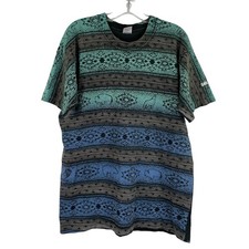 VTG Fruit of the Loom Aztec AOP Single Stitch T-shirt Native American Buffalo L