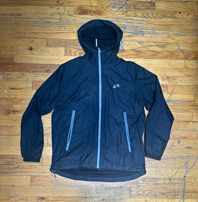 Nike Men's Black Hooded Full-Zip Windbreaker Jacket L Lightweight Zip Pockets