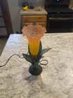 Tiffany Style Lamp Night Light Angel Tulip Fluted Green & Orange Glass