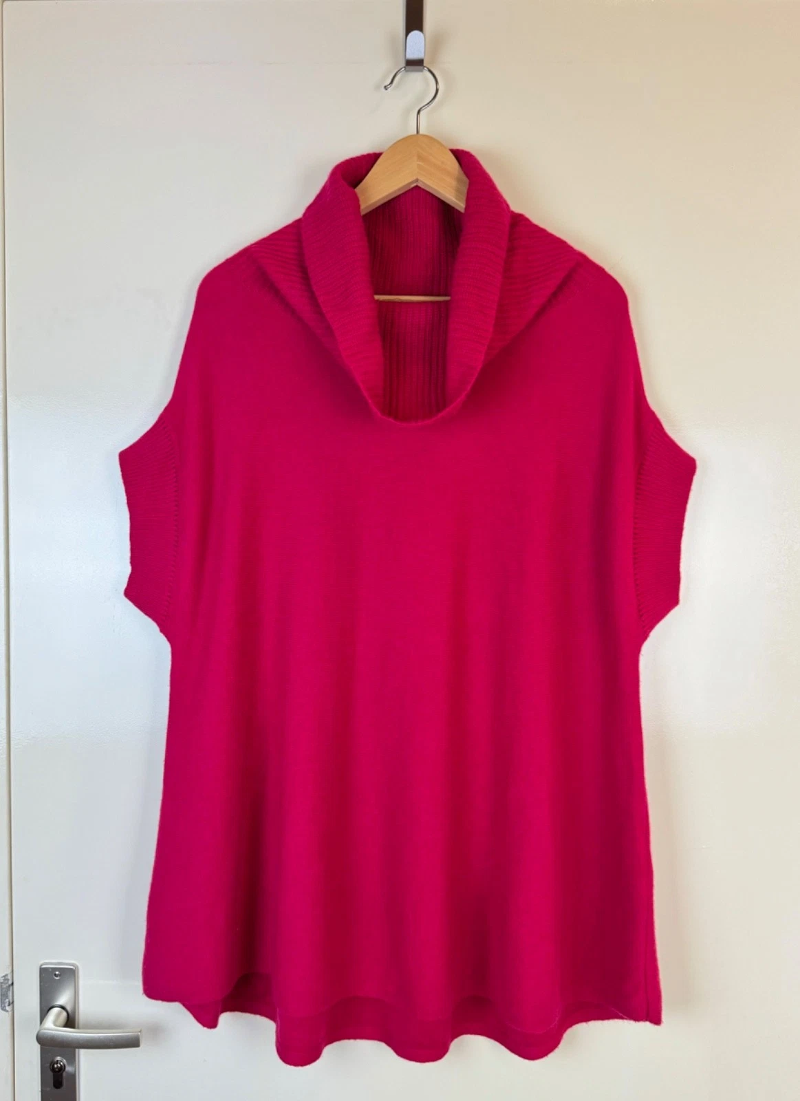 VINCE Cashmere Cowl Neck Oversized Sleeveless Poncho Sweater Hot Pink Raspberry