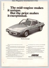 Fiat X19 Mid Engine Sports Coupe Italian Design Vintage 1976 Advertisement Fiat X19 Mid Engine Sports Coupe Italian Design Vintage 1976 Advertisement
