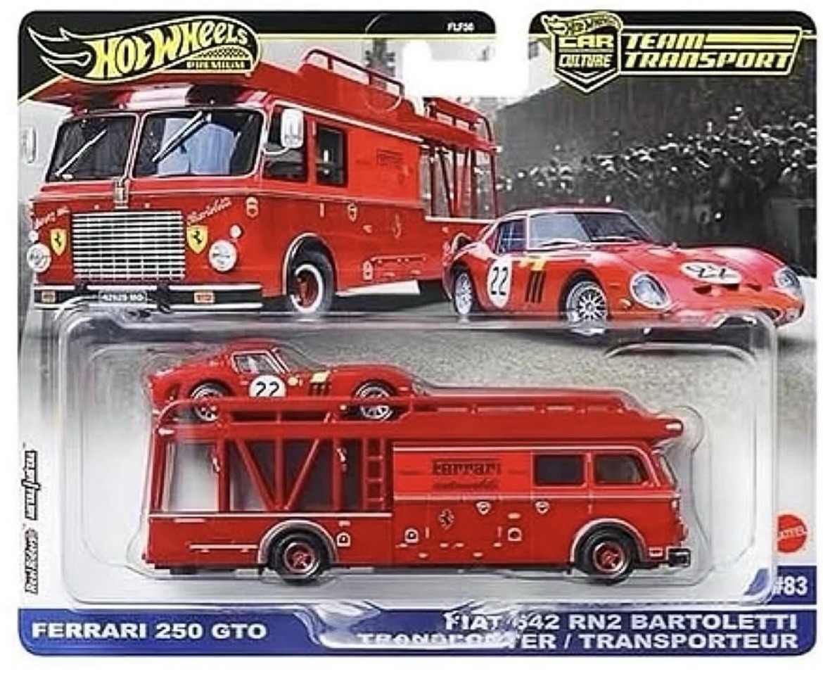 HOT WHEELS FERRARI 250 GTO & FIAT 642 BARTOLETTI HAULER TEAM