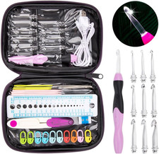 Crochet Hooks Lights Set with Case, Ergonomic Rechargeable Lighted Hooks,9 In...