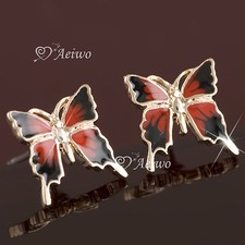 9K GF 9CT SOLID ROSE GOLD FILLED BUTTERFLY EARRINGS STUD RED BLACK