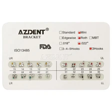 AZDENT Dental Ortho Metal Brackets Mini/Standard Roth/MBT 018/022 Hooks 3/3-4-5