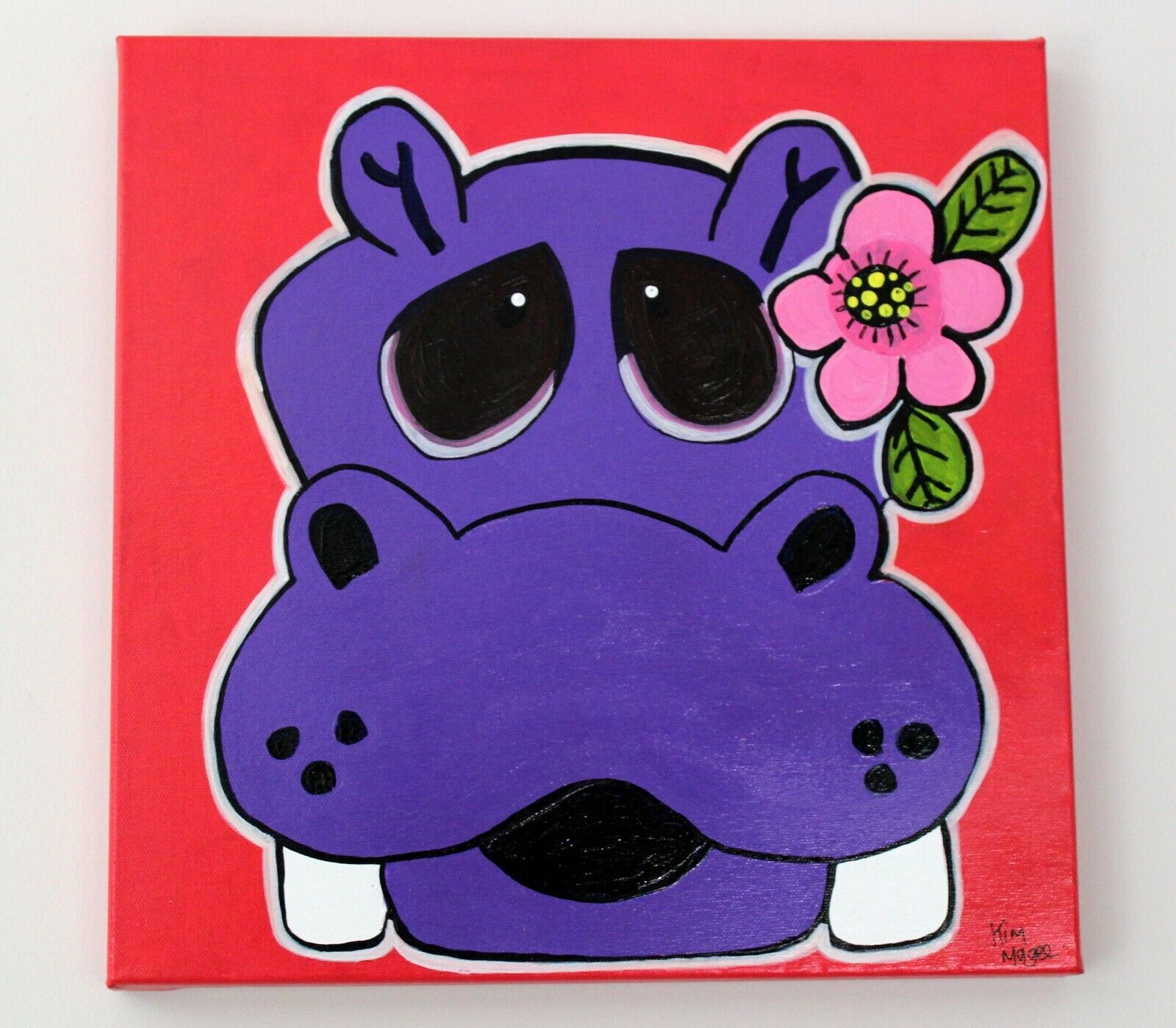 Painting Hippopotamus Animal Canvas Pop Art by Kim Magee Baby Nursery Room Gift
