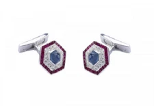 2.00 Carats Ruby Sapphire & Cubic Zirconia In 935 Silver Men's Amazing Cufflinks