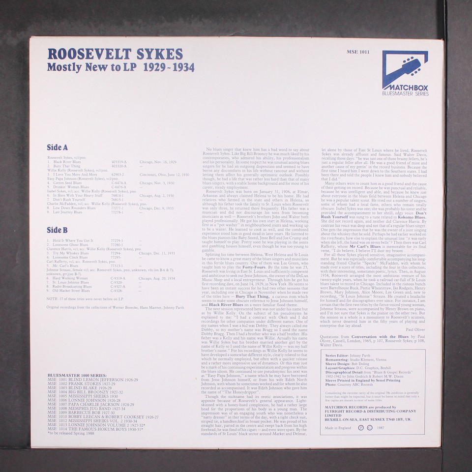 ROOSEVELT SYKES mostly new to lp 192934 MATCHBOX 12" LP 33 RPM UK eBay