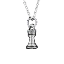 CASTLE CHESS PIECE Necklace on Chain or Charm Only Pewter Game Strategy 3D Rook