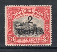 M17541 North Borneo/Sabah 1916 SG186 - 2c on 3c black & rose lake