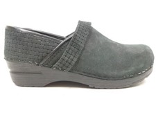 Sanita Women's Black Leather Danish Clogs Shoes Size 8 Eu 39 Slip On Lattice