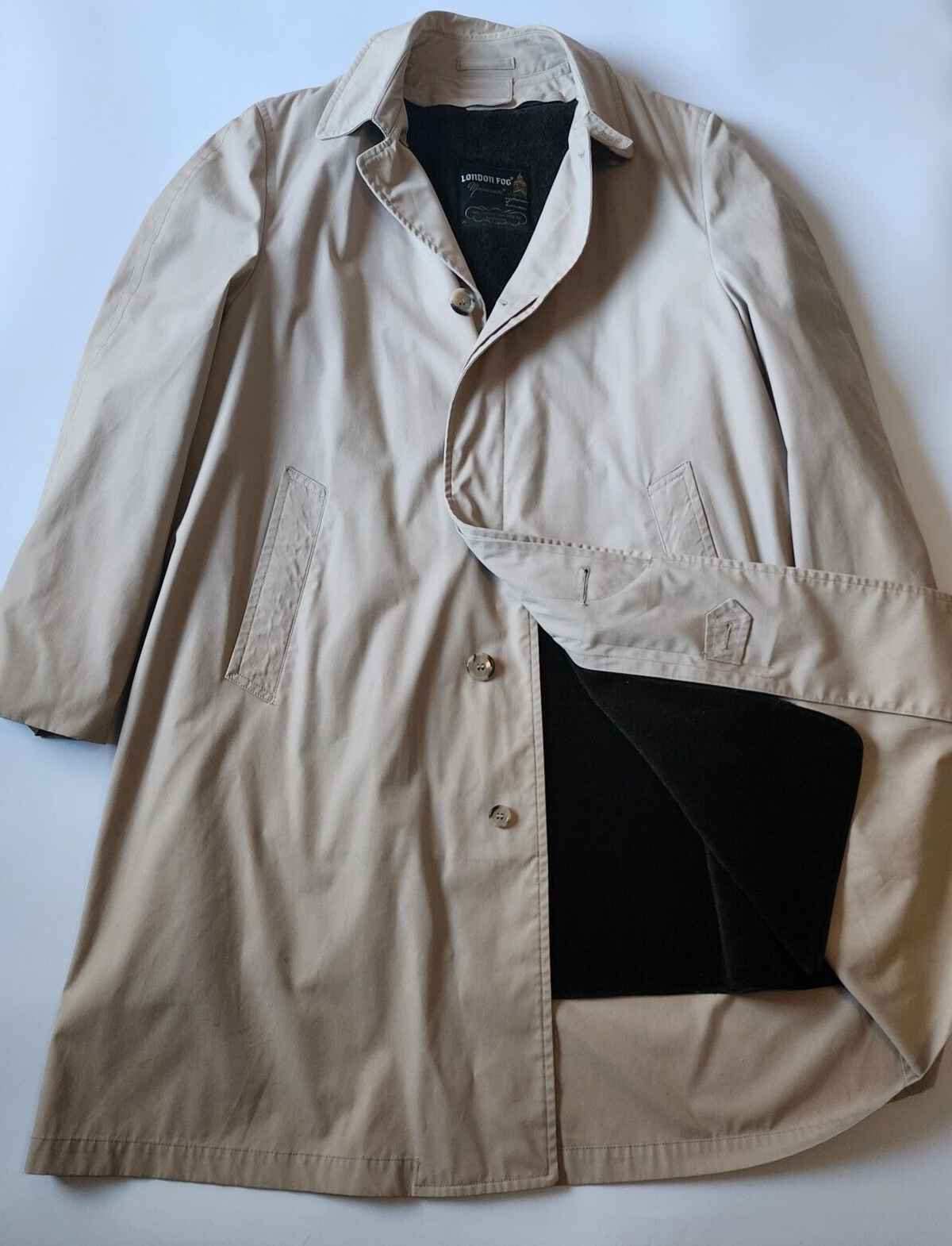 Vintage 90s London Fog Beige Alpaca Trench Coat Men’s Size 38R Long Overcoat EUC
