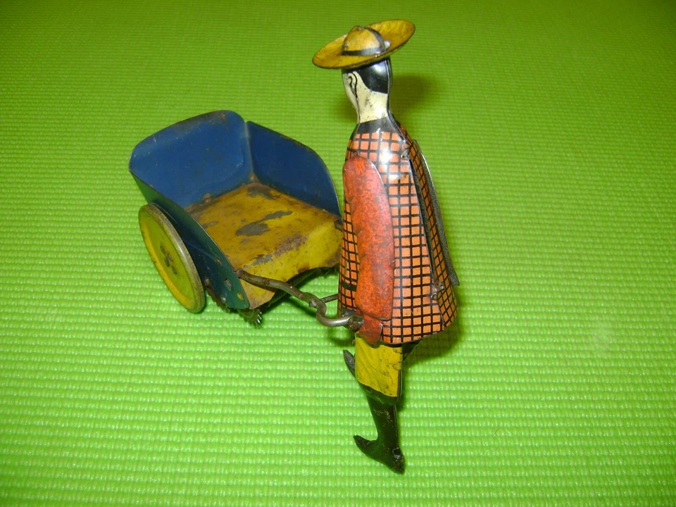 JOUET MECANIQUE ANCIEN JARDINIER AVEC BROUETTE  EN TOLE-GERMANY-EPOQUE LEHMANN - Photo 4/4