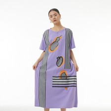 Women's Summer Loose Swing Stripe Print Casual Oversized Short Sleeve Dress