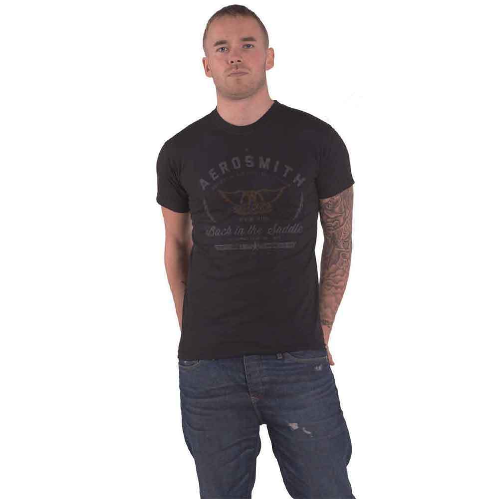 Distressed Aerosmith Back in Saddle Official Mens Black T-Shirt