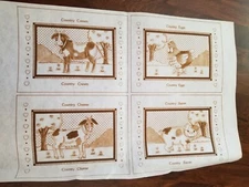 Tri-chem Liquid Embroidery vintage 4 panel country cow hen pig goat