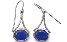 Vintage Blue Sapphire Earrings Dangle Sterling Silver 925 MFO