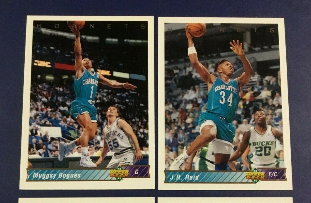1992-1993 Upper Deck #222 #308 MUGGSY BOGUES & J.R. REID Lot 2 Hornets