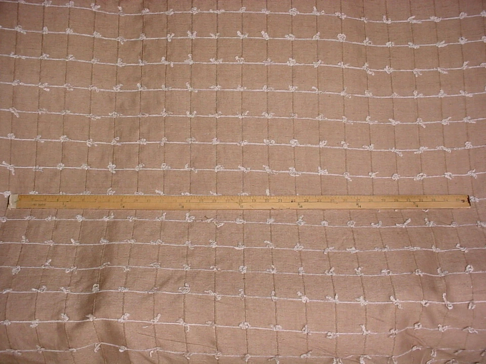 3-3/4 Kravet 9213 Sandalwood Ecru Embroidered Silk Check Plaid Upholstery Fabric - Image 2 of 4