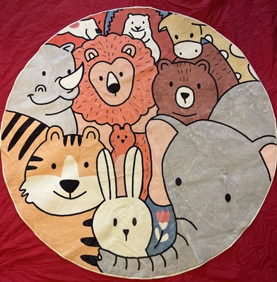 ABREEZE Nursery Kids Rug Round 5 3  Diameter, Zoo Animals, Neutral, Faux Wool