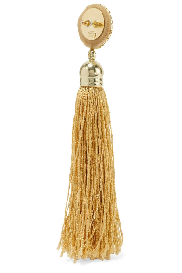 Pendientes Pierce KENNETH JAY LANE Couture chapados en oro, seda con borlas y cuentas NUEVO Foto 3 de 4