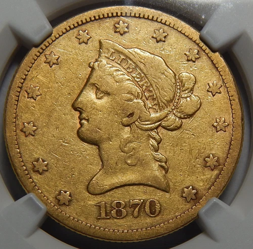 1870-S NGC F15 $10 LIBERTY HEAD GOLD