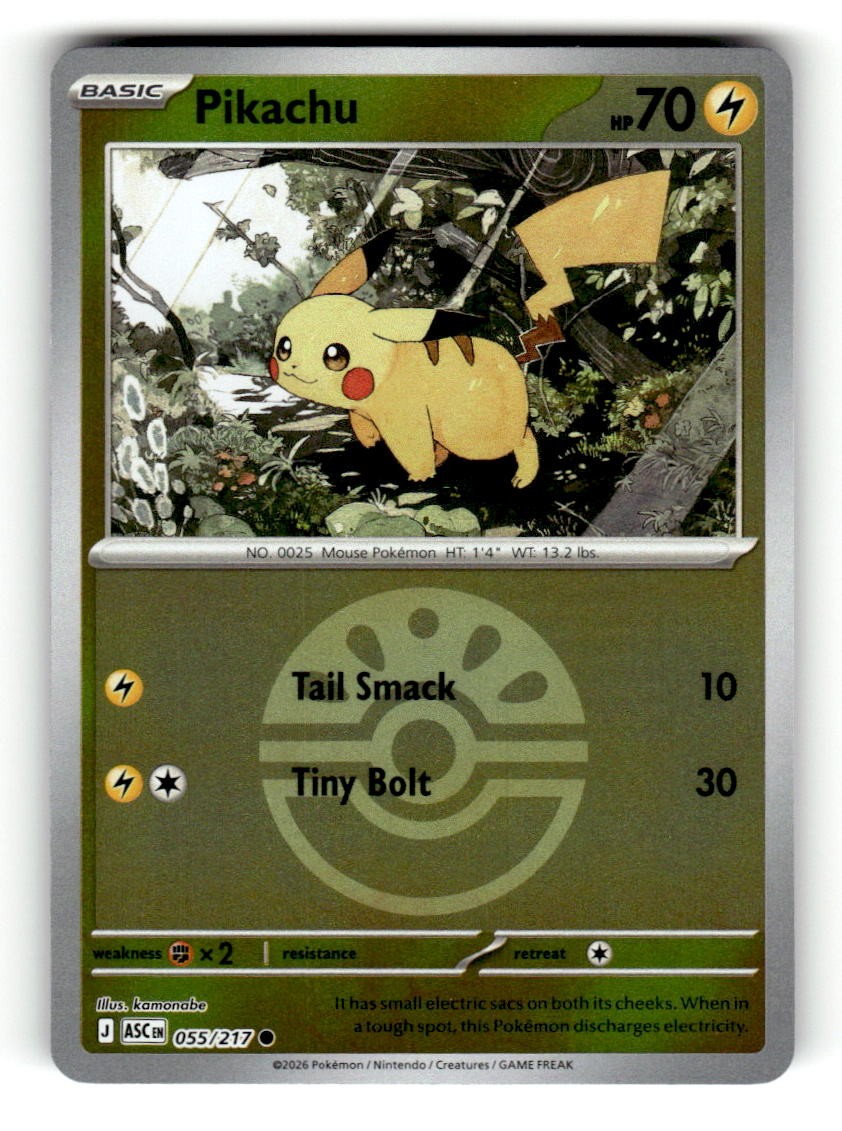 2026 Pokemon ASC Pikachu (Friend Ball) Reverse Holo 055/217