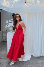 ZARA XS,L WOMAN SS25 ZW COLL. OPEN BACK LONG DRESS RED COTTON 2816/653 NWT