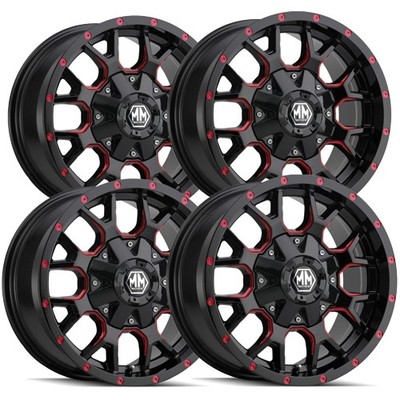 (4) Mayhem 8015 Warrior 17x9 5x5''/5x5.5'' +18mm Black/Red Wheels Rims 17'' Inch