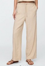 NWT Gap Ladies Mid Rise Linen Blend Pull On Wide Leg Pants SZ L Chic Beige