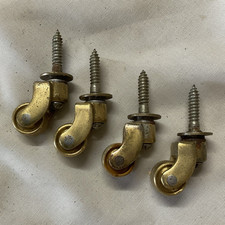 Set of 4 Small Brass Furniture Casters, Screw Mounted