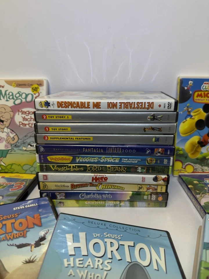 Dvd lot Of 15 Kid Movies Curious George, Mickey Mouse, Dr. Seuss, Mr Magoo Foto 4 de 4