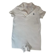 Ralph Lauren White Polo Romper with Navy Pony Size 18 Mo Boys