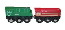 2 Maxim Enterprise wooden train engines green #18 & red #16 magnetic lot