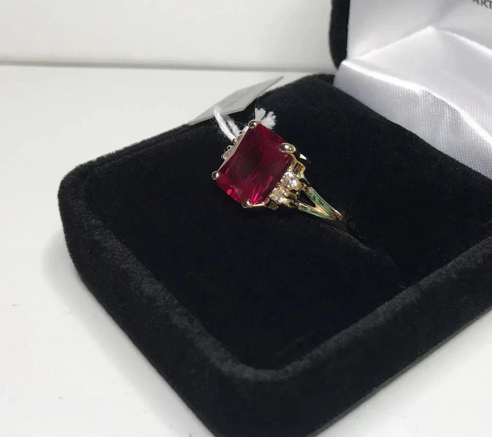 5.28 Ct Ct Natural Ruby & Diamond Engagement Ring Solid 18K Yellow Gold Size 6 7 - Image 4 of 4