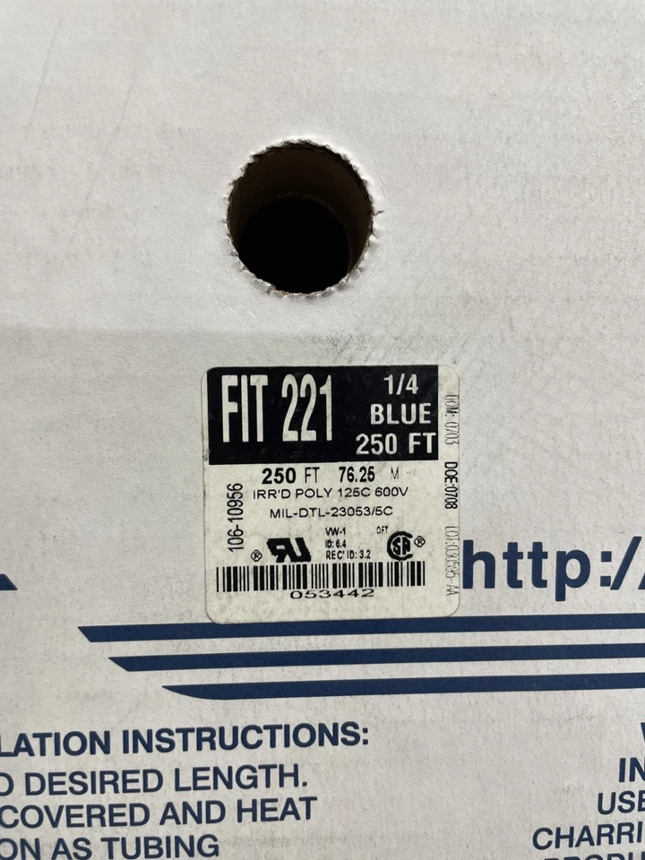 Tubo termorretráctil Alpha F2211/4 BL003, 1/4" ID, 2:1, XLPO azul, Fit221, 250 ft. Foto 2 de 2
