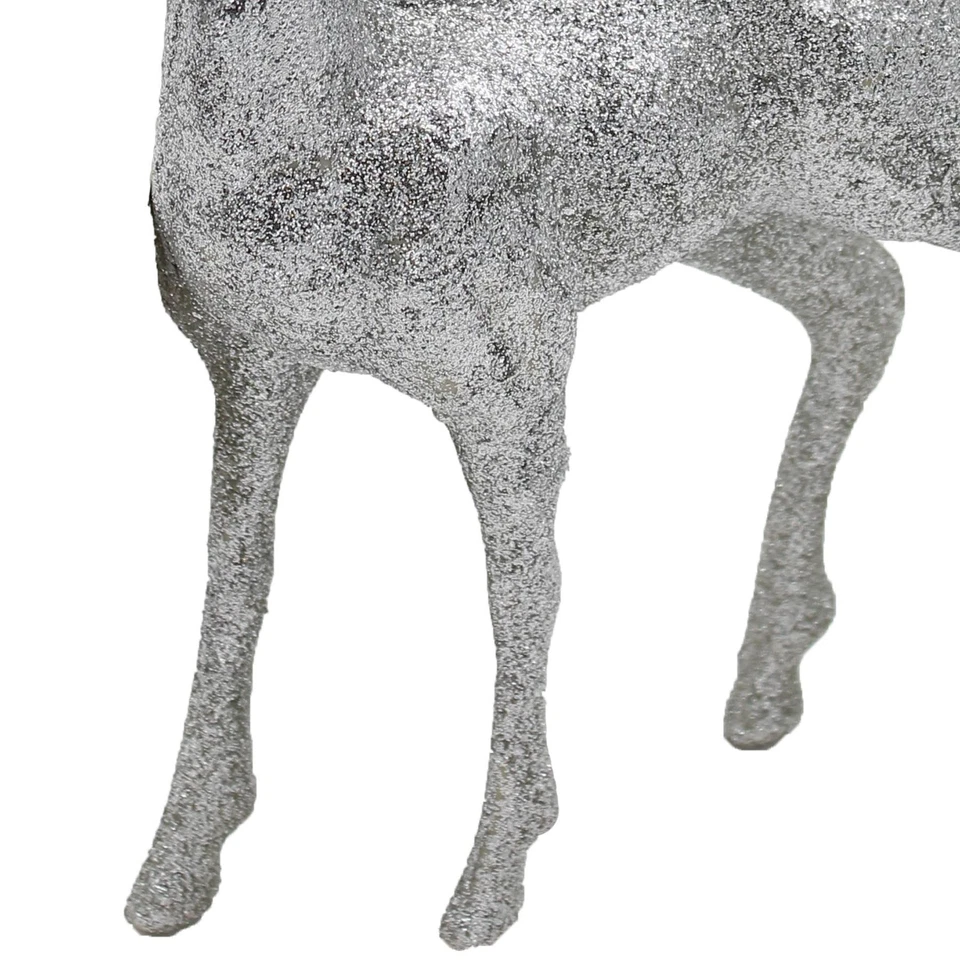 Weihnachten Rentier Hirsch 25cm Stehend Silber Glitzer Dekoration - Bild 3 von 4